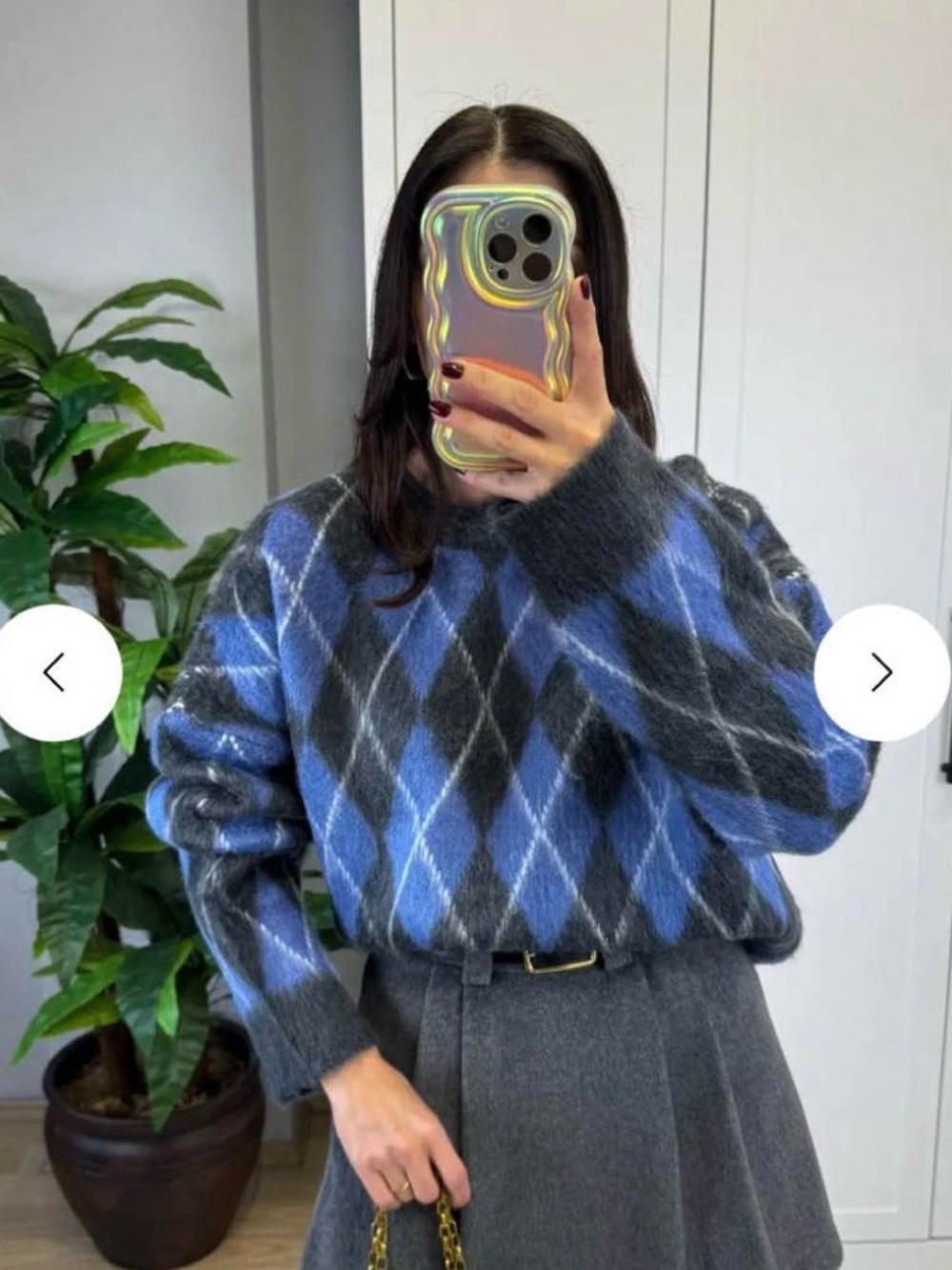 Cozy Argyle Mohair-Blend Sweater - Blue & Gray